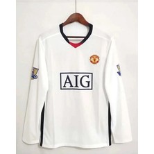 Legent Lady C. Ronaldo Manchester United 2008 Şampiyonlar Ligi Beyaz Uzun Kollu Yetişkin Futbol Forma