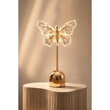 Luminzo Gold Metal 3 Renk Işık Dekoratif Dokunmatik Masa Lambası Şarjlı Abajur LED Okuma Işığı Kelebek Lulu