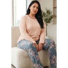 Siyah İnci Pamuklu Likralı Büyük Beden Battal Boy Örme Pijama TAKIM26240943