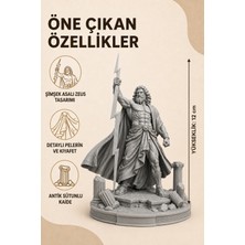 Eb Studio Gri Zeus Heykeli 12 cm Şimşek Asalı Antik Sütun Detaylı Yunan Mitolojisi Masaüstü Biblo