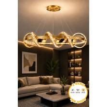 Ece Aydınlatma Milva Premium Kalın Çizgi Kasalı Gold Kaplamalı 3 Renk Ledli Sarkıt Modern LED Avize - Çap 80 cm -Kumandasız