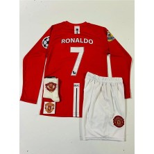 Legent Lady Manchester/united Moskova 2008 Sezonu Cristiano Ronaldo Uzun Kol Çocuk Forması 4'lü (Armalı Set)