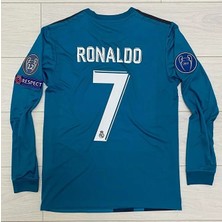 Legent Lady Cristiano Ronaldo Cr7 'real'madrid' 2017 2018 Sezonu Retro Uzun Kollu Forma Turkuaz