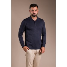 Zeki Özer Erkek Lacivert Desenli Polo Yaka Triko