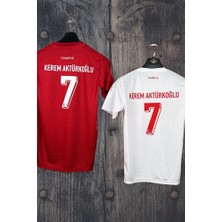 Legent Lady Türkiye Kerem Aktürkoğlu7  Euro 2024 Avrupa Şampiyonası Kırmızı ve Beyaz Forması 2 Li Çocuk Set