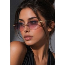 Modalucci Lüx Kristal Gold Örme Detaylı Mor Kadın Güneş Gözlüğü