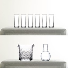 Ayrex Paşabahçe Heybeli Rakı Bardağı, Nude Kristal Karaf ve Timeless Buz Kovası 8 Parça Rakı