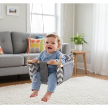 Ayrex Sersev Ahşap Çocuk & Bebek Salıncağı Gri Renk Minder Yastık ve Diş Halkalı Tavan Salı