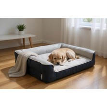 Ayrex Viscopet Premium Sofa Blok Sungerli Alezli Fermuarlı Yıkanabilir Köpek Yatağı-S-Blkgr (Me