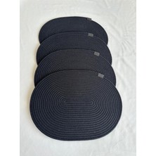 Ayrex Oushak Jüt Amerikan Servis Sofra Altlığı, Masa Dekoru Supla Oval Siyah 30X40 4lü Siyah-30