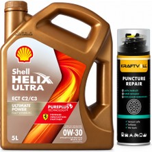 Shell Helix Ultra Ect C2 C3 0W-30 Motor Yağı 5 Litre + Lastik Tamir Kiti 400 ml