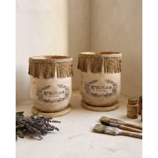 Çiçeva 2'li Retro (Bohem) Saksı Seti - Tabak - Drenajlı - 12X10 cm