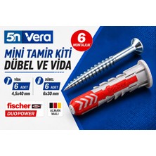 5N Vera Fischer Duopower 6X30 Dübel ve 4,5X40 Vida Seti | 5 Dübel + 5 Vida, 10 Parça Kutulu Mini Tamir ve Montaj Kiti