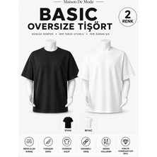 La Bjorn 2’li Basic Oversize Unisex Tişört Siyah-Beyaz Günlük Rahat Kalıp