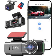 OEM Wifi Dashcam Araç Ön Arka, 4K+1080P, Araç Kamerası, 64G Sd Kartlı Uygulama Kontrolü Araç Kamerası, 170 °+140° Ultra Geniş Açı, Mini 1.47 Inç, Gece Görüş, Wdr, G-Sensör, Döngü Kaydı, Park Izleme