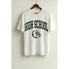 La Bjorn Oversize Unisex Siyah High School Bulldog Baskılı Vintage Kolej Tişört