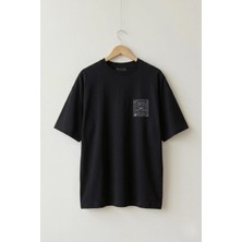 La Bjorn Oversize Unisex Siyah Minimalist Astronomi Labirent Grafik Baskılı Tişört