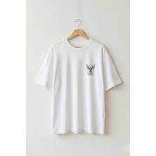 La Bjorn Oversize Unisex Beyaz Minimalist Mitoloji Anka Kuşu Grafik Baskılı Tişört