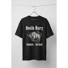 La Bjorn Unisex Siyah Antik Burç Taurus Boğa Tasarım Baskılı Oversize Tişört