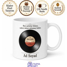 Tupya Gift Retro Vinil Plak Görseli ve Şarkı Isimli Nostaljik Kupa Bardak Hediye