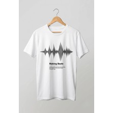 La Bjorn Oversize Unisex Beyaz Making Beats Ses Dalgası Baskılı Dj Prodüktör Tişört