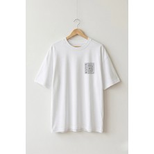 La Bjorn Oversize Unisex Beyaz Minimalist Astronomi Labirent Grafik Baskılı Tişört