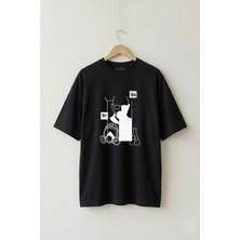 La Bjorn Oversize Unisex Siyah Breaking Bad Walter White Çizgi Sanat Baskılı Tişört