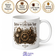 Tupya Gift Steampunk Buhar Makinesi Mekanik Dişli Çark Tasarım Baskılı Porselen Kupa Bardak Hediye
