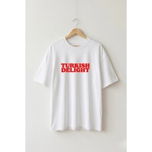 La Bjorn Oversize Unisex Beyaz Turkish Delight Yazı Baskılı Tişört