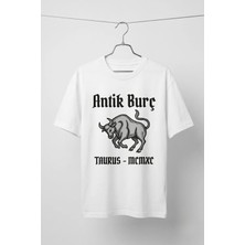 La Bjorn Unisex Beyaz Antik Burç Taurus Boğa Tasarım Baskılı Oversize Tişört