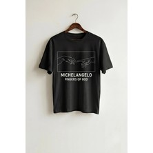 La Bjorn Oversize Unisex Siyah Michelangelo Adem'in Yaratılışı Baskılı Tişört