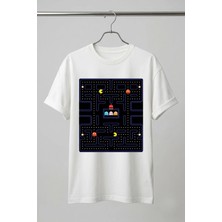 La Bjorn Oversize Unisex Beyaz Pac-Man Atari Oyunu Baskılı Retro Tişört