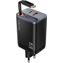 Özkaya Store 67W Pro 1 Usb-A,1 Usb-C Port 1 Usb-C Kablo Çoklu USB Şarj Cihazı 2 Port Hızlı Akıllı Priz Siyah