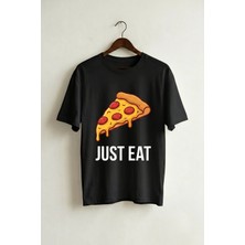 La Bjorn Unisex Beyaz Just Eat Eğlenceli Gurme Baskılı Oversize Tişört