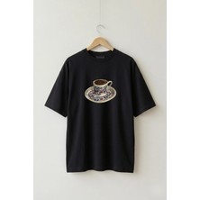 La Bjorn Oversize Unisex Siyah Türk Kahvesi Fincanı Grafik Baskılı Tişört