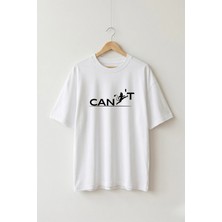 La Bjorn Oversize Unisex Beyaz Can't Yazılı Illüstrasyon Baskılı Tişört