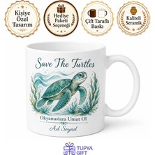 Tupya Gift Save The Turtles Baskılı Kaplumbağaları Kurtar Ingilizce Çay Kupası Hediye