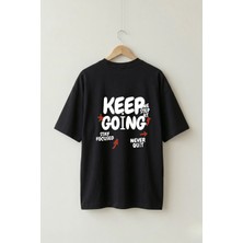 La Bjorn Oversize Unisex Siyah Önlü Arkalı Keep Going Baskılı Tişört