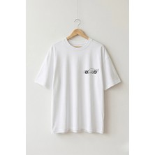 La Bjorn Oversize Unisex Beyaz Önlü Arkalı Şimşek Mcqueen Arabalı Baskılı Tişört