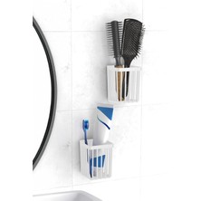 Özkaya Store 2'li Set Yapışkanlı Diş Fırçalık, Saç Fırçası Tarak Düzenleyici, Banyo Düzenleyici Banyo Rafı Beyaz