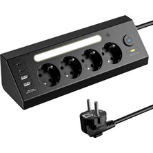 OEM Akım Korumalı Çoklu Priz, 2 Adet USB 2 Adet Type-C Girişi, 4 Adet Priz Girişi, Hızlı Telefon Şarjı, 2 Metre Kablo Uzunluğu, Masa Üstü ve Gece Lambası Kullanımlı, LED Işıklı Çoklu Priz Şarj Istasyonu