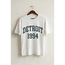 La Bjorn Oversize Unisex Beyaz Detroit 1994 Kolej Baskılı Vintage Tişört