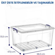 OEM 80 Lt Tekerlekli Şeffaf Saklama Kutusu Kilit Kapaklı Gıda Temasına Uygun Kıyafet ve Oyuncak Depolama Beyaz