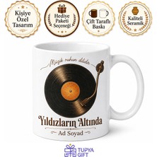 Tupya Gift Retro Vinil Plak Görseli ve Şarkı Isimli Nostaljik Müzik Sever Kupası Hediye Bardak