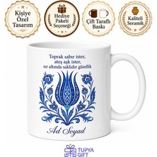Tupya Gift Çini Boyayanlara Hediye Iznik Mavisi Lale Motifi Sır Altı El Sanatı Kupa Bardak