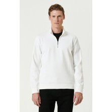 Tarz Yeri Erkek 3 Iplik Pamuklu Uzun Kol Yarım Farmuarlı Yakalı Sweatshirt - - Beyaz