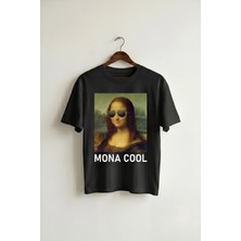 La Bjorn Oversize Unisex Siyah Mona Cool Gözlüklü Mona Lisa Baskılı Pop Art Tişört
