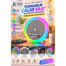 King Shark S302 Rgb LED Işıklı 15W Kablosuz Şarjlı Bluetooth Hoparlör ve Dijital Çalar Saat