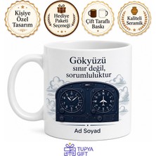 Tupya Gift Uçak Kaptanına Özel Kokpit Uçuş Planı Gökyüzü Yolları Baskılı Porselen Kupa Hediye Bardak