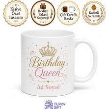 Tupya Gift Birthday Queen Yazılı Doğum Günü Kraliçesi Ingilizce Kupa Bardak Hediye